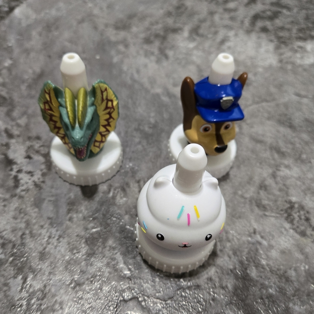 3 Good 2 Grow Bottle Caps Cakey Cat Jurrasic Park Dinasour Paw Patrol Chase